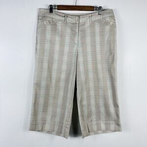 Lane Bryant Plus Size 18 Plaid Cropped Capri Pants Tan Cotton Blend Casual